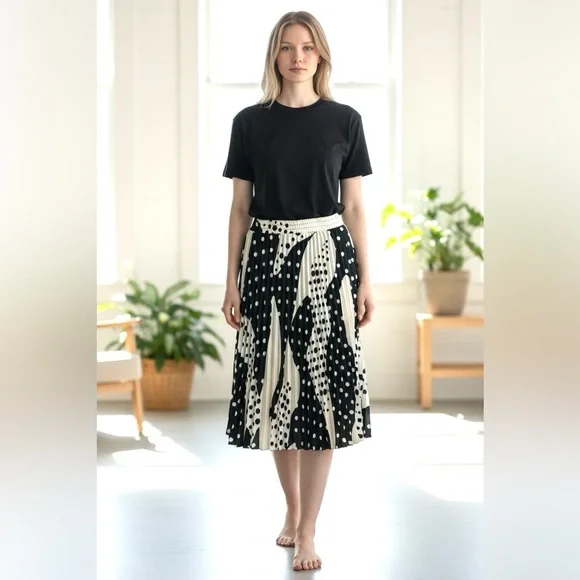 Tahari Black and Cream Polka Dot Midi Skirt - Picture 4 of 11